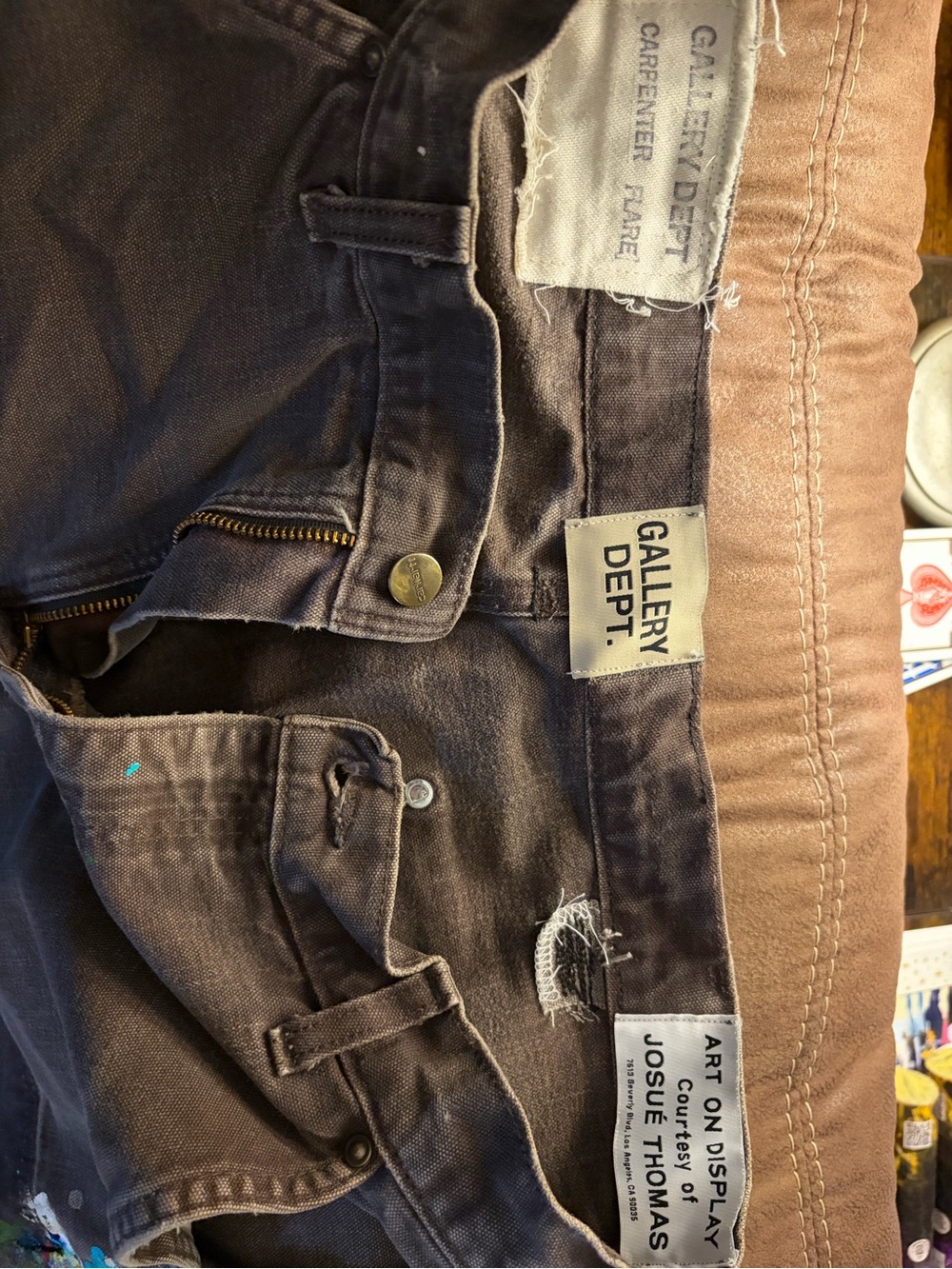 Gallery Dept Black Canvas Carpenter Pants with Paint Accents - Picture 2 of 3